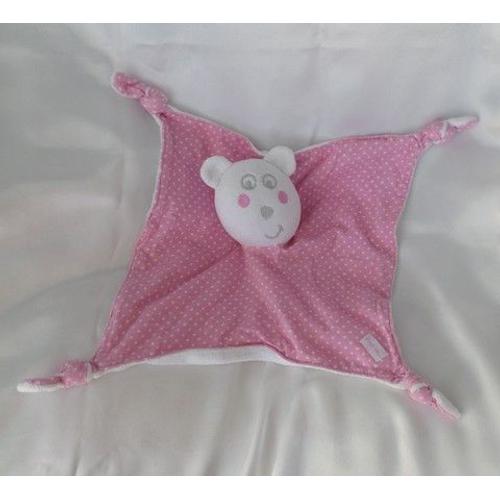 Doudou Peluche Plat Ours Blanc Et Rose Pois Orchestra