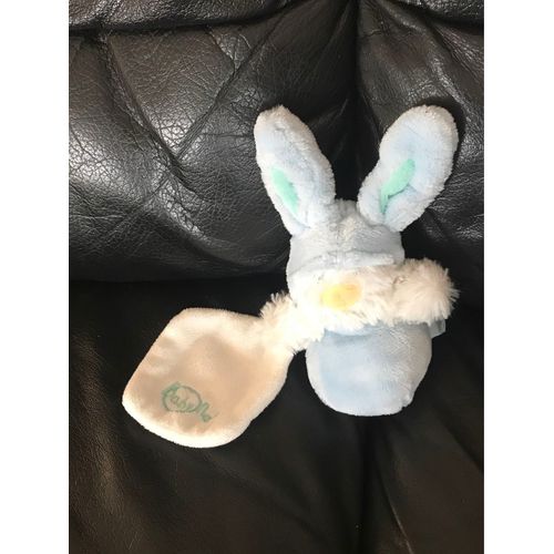 Doudou Mouchoir Poussin Baby Nat Capuche Lapin Bleu Et Blanc  12 Cm