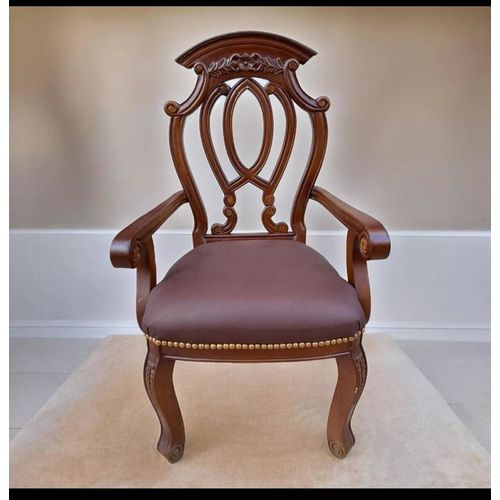 Lot De Deux Fauteuils En Cuir Marron Véritable Avec Structure En Bois De Hêtre
