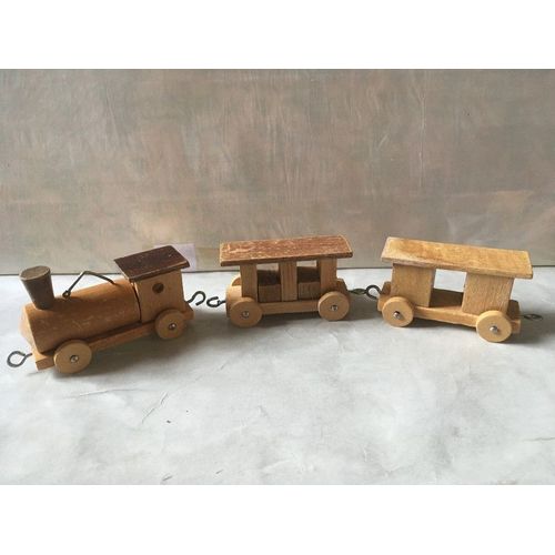 Vintage 1960 : Jouets En Bois : Petit Train En Bois + 2 Petits Véhicules En Bois