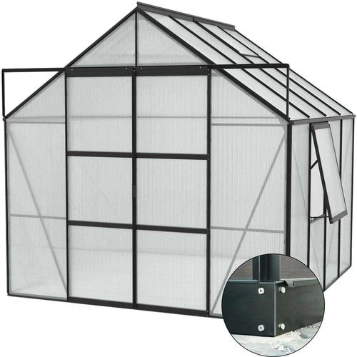 Serre De Jardin En Polycarbonate 6 Mm Et Aluminium Noir Avec Embase Jupiter Longueur De 258 Cm