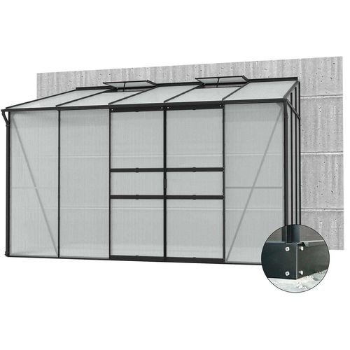 Serre De Jardin En Polycarbonate 6 Mm Et Aluminium Noir Avec Embase Ida 201. X 324.30 X 220.80 Cm