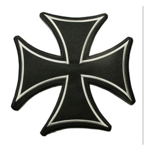 Gros Patch Croix Malte Noir Argent 25 Cm Ecusson Dos Veste