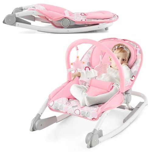 Transat Bébé 2 En 1 Costway-Dossier 3 Positions-Siège Fixe/Bascule En Tissu Amovible Lavable-Arche À Jouets-0 À 6 Mois 9kg-Rose