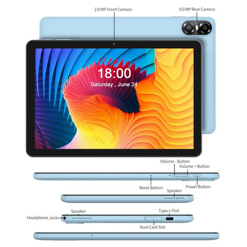 Tablette Tactile Avec Accessoire Android 13 Wifi 5G Bluetooth Écran HD 10.1" Mémoire 64Go Extension 1To