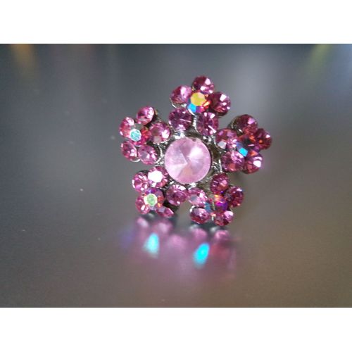 Bague Fantaisie Ajustable, Flocon À 5 Branches, En Métal + Zircons Roses