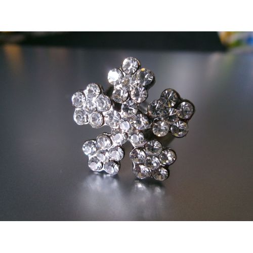 Bague Fantaisie Ajustable, Flocon À 5 Branches, En Métal + Zircons Transparents
