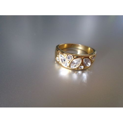 Bague Fantaisie Taille 52, Plaqué Or, Zircons Transparents