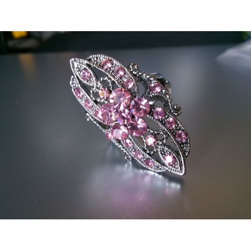 Bague Fantaisie Ovale, Taille 58, En Métal + Zircons Rose