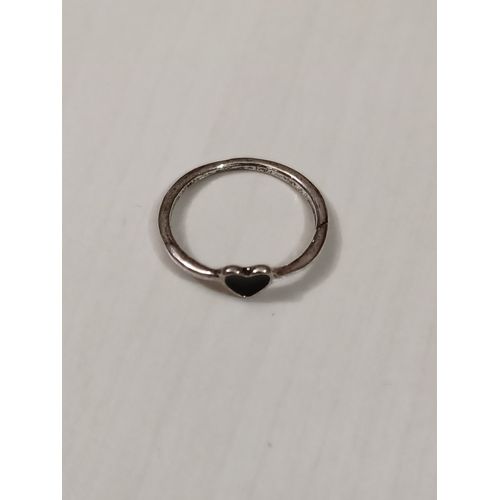 Bague Métal Argenté,Coeur Noir,Taille 16