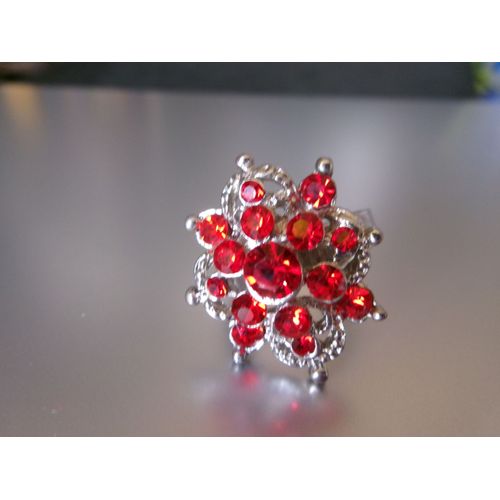 Bague Fantaisie Ajustable, Ovale Étoilé, En Métal + Zircons Rouge