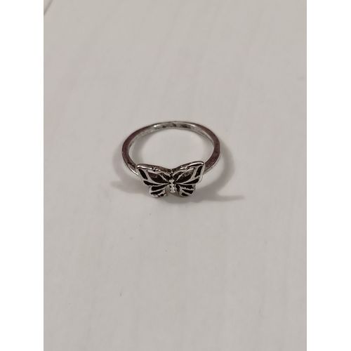 Bague Métal Argenté,Petit Papillon En Relief,Taille 17