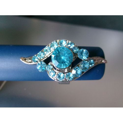 Bague Fantaisie Ajustable, En Forme D'?il, En Métal + Zircons Bleu Ciel