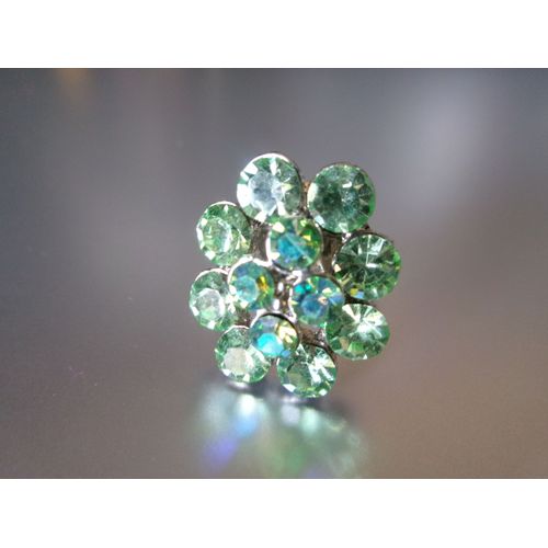 Bague Fantaisie Ajustable, Ovale, En Métal + Zircons Vert