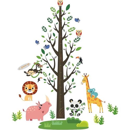 4 feuilles / ensemble Cartoon Hauteur Tableau de croissance Sticker mural Arbres et animaux Autocollant Cartoon Height Wall Decal pour salle de jeux Nursery Chambre Living R
