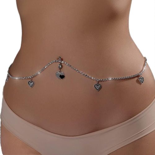 Chaîne Du Ventre En Cristal Corporel Avec Anneau De Nombril Chaînes De Taille Étincelantes Bling Rave Body Chain Bikini Bijoux Pour Femmes Et Filles (2)