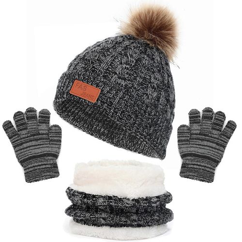 Ensemble De Chapeau / Écharpe / Gants Pour Enfants Mode Doux Épais Chaud Tricoté Chapeau Avec Pompon Pour La Salle De Bain