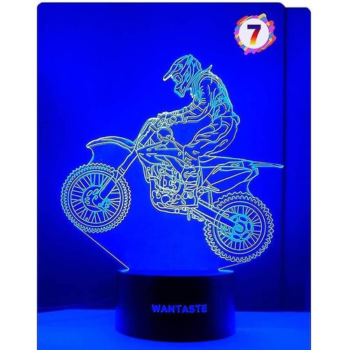 Wekity Motocross 3d Lampe Cadeaux Pour Garçons Filles Chambre, Dirt Bike Décor Jouets Lumière De Nuit Cadeaux De Chevet Pour Enfants Bébé, 7 Couleurs Changer Veilleuse Avec