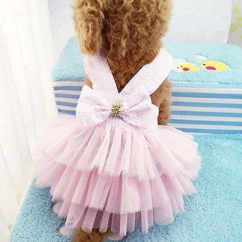 Robes De Chien, Vêtements De Mode Pour Chiens De Compagnie, Robes De Princesse De Chiot À Mailles Rayées (Rose, Grande)V