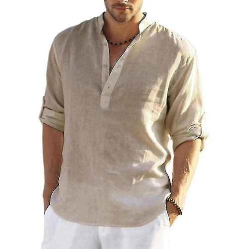 Chemise Décontractée En Lin À Manches Longues Pour Hommes, Chemise Décontractée En Coton Et Lin, Haut S-5xl