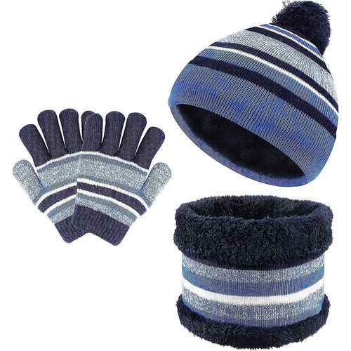 3 En 1 Warm Beanie Hat Scarf Gants Set Pour Les Enfants, Hiver Épaissir Polaire Cadeau Thermique