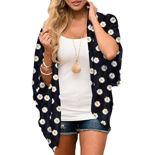 Imprimé Floral Cardigan 3/4 Manches Lâche Décontracté À La Mode Tout Match Surmanteau Pour Femmes