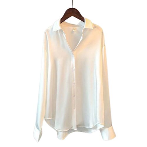 Chemises En Soie Satinée Pour Femmes Tunique À Manches Longues Décontractées Tops Loose Fit V-Neck Pour Le Travail De Bureau