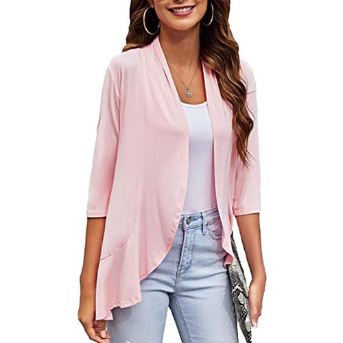 Cardigan Tops Pure Color Trois Quart Manche Falbala Asymétrique Ourlet Décontracté Cardigan Pardessus Pour Femmes Noir S