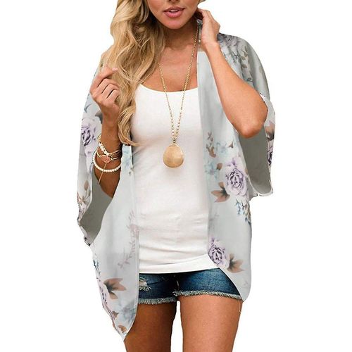 Imprimé Floral Cardigan 3/4 Manches Lâche Décontracté À La Mode Tout Match Surmanteau Pour Femmes