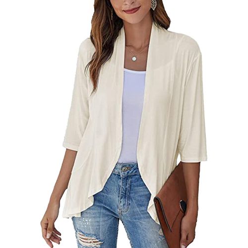Cardigan Tops Pure Color Trois Quart Manche Falbala Asymétrique Ourlet Décontracté Cardigan Pardessus Pour Femmes Noir S