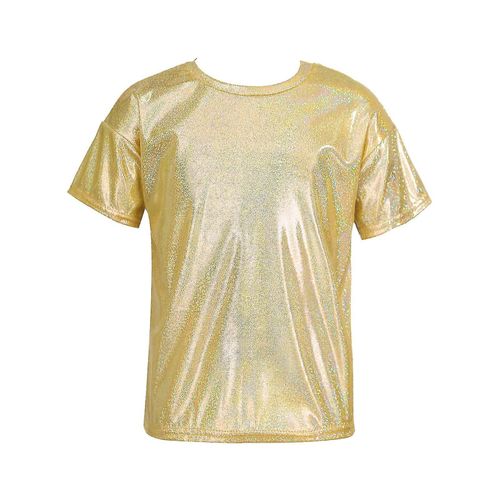 Enfants Filles Sparkly Metallic Shiny T-Shirt Boys Manches Courtes T-Shirt Ample Pour Jazz Hip Hop Dance Costume Performance Scène