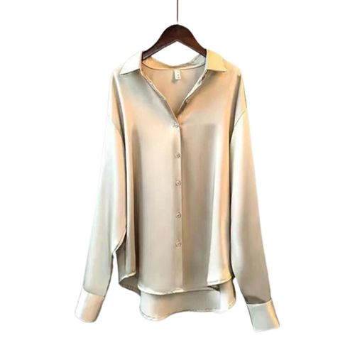 Chemises En Soie Satinée Pour Femmes Tunique À Manches Longues Décontractées Tops Loose Fit V-Neck Pour Le Travail De Bureau
