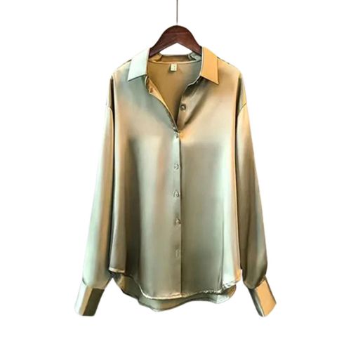Chemises En Soie Satinée Pour Femmes Tunique À Manches Longues Décontractées Tops Loose Fit V-Neck Pour Le Travail De Bureau