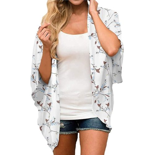 Imprimé Floral Cardigan 3/4 Manches Lâche Décontracté À La Mode Tout Match Surmanteau Pour Femmes