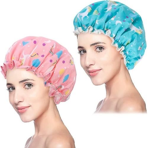 Bonnet De Douche 2pcs Cadeau, Double Couche Imperméable À L¿Eau Caps De Douche Pour Femmes 