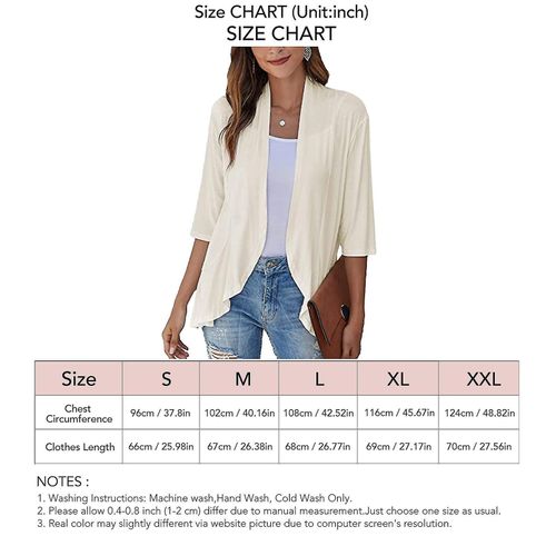 Cardigan Tops Pure Color Trois Quart Manche Falbala Asymétrique Ourlet Décontracté Cardigan Pardessus Pour Femmes Noir S