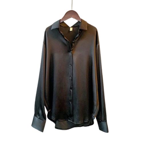 Chemises En Soie Satinée Pour Femmes Tunique À Manches Longues Décontractées Tops Loose Fit V-Neck Pour Le Travail De Bureau