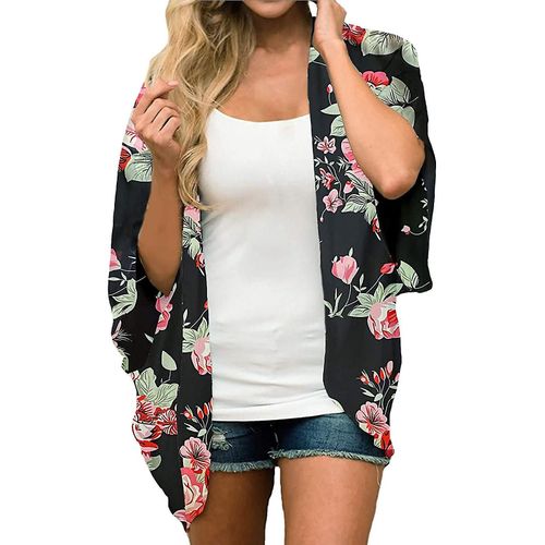 Imprimé Floral Cardigan 3/4 Manches Lâche Décontracté À La Mode Tout Match Surmanteau Pour Femmes