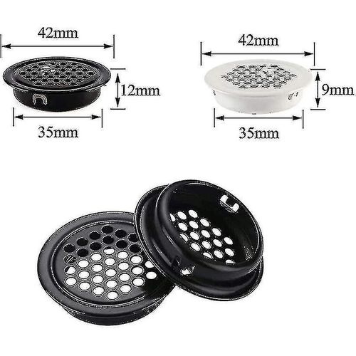 Grille de ventilation en acier inoxydable 35 mm - Trou d¿aération en maille à fond rond pour meubles d¿armoire - 24pcs Noir