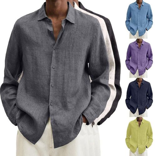 Hommes Lin À Manches Longues Chemise Regular Fit T-Shirts De Pêche Lin Casual Solide Boutonné Plage Yoga Casu