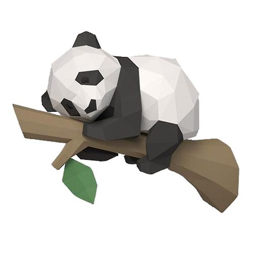 Modèle De Papier Animal 3d, Panda Sur L¿Arbre Décor Géométrique, Éducatif ,B