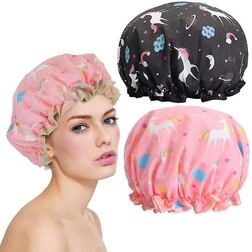 Bonnet De Douche, 2pcs Imperméable À L¿Eau Bonnets De Douche Réutilisables Avec Bande Élastique, Double Couches Environm 
