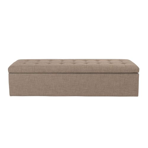 Banc Coffre En Bois Avec Revêtement Tissu Taupe - L140 Cm