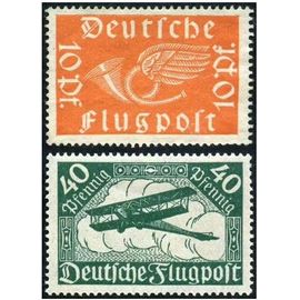 Allemagne, 3ème Reich 1919, Belle Paire Timbres Neufs* De Poste Aérienne Yvert 1 Et 2, 10pf. Orange Cors Ailé Et 40pf Vert Avion Biplan.