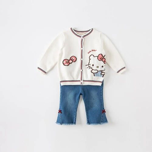 Kawaii Sanrio Hello Kitty Filles Pull Enfant Pur Coton Pull Dessin Animé Outwear Printemps Automne Enfants Tricots Tops