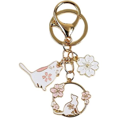 Lapin Cat Porte-Clés Porte-Clés Cute Round Rabbit Cat Metal Keychain Lovely Pink Sakura Car Bag Keyring Girl Boy Couple Bijoux Pendentif (C)