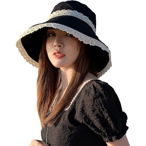 Été Wide Brim Floppy Beach Sun Hat Uv Protection Bucket Hat Cute Lace Bowknot Cap