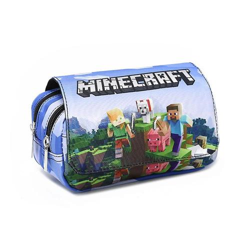 Enfants Garçons Filles Minecraft Imprimé Double Couche École Crayon Étui Stylo Pochette Papeterie Organisateur Fournitures Scolaires