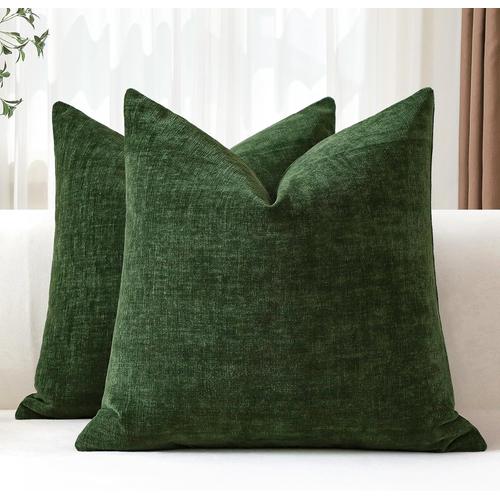 Lot De 2 Housses De Coussins 45x45 Cm Chenille Douce Vert Housse De Coussin Décorative Taie D'oreiller Lombaire Solide Pour Canapé Salon Lit Décoration D'intérieur (Vert)