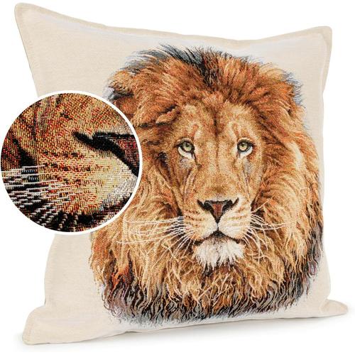 Housse De Coussin Décorative Avec Rembourrage Motif Lion 45 X 45 Cm